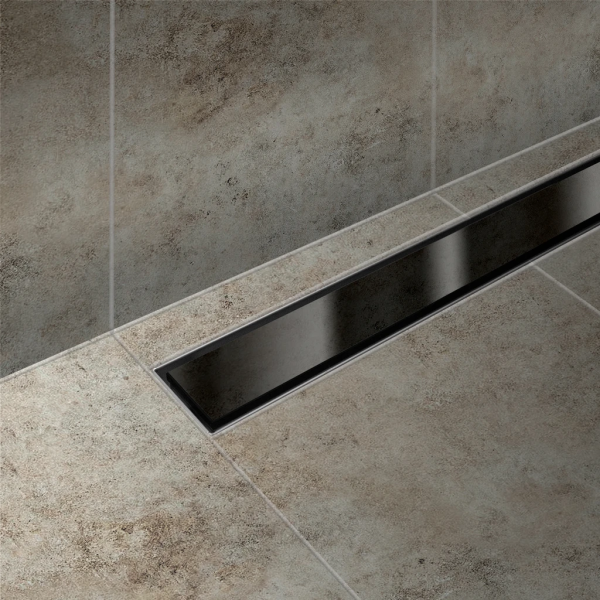 Dynamic Way Douchegoot 100x7cm met flens + filter zwart glas